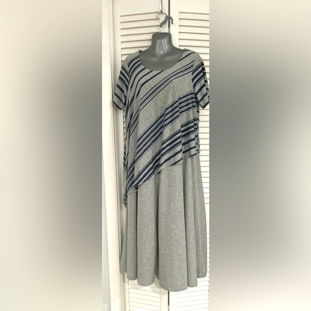 Woman Within Asymmetric knit popover grey and blue dress women’s size 14/16